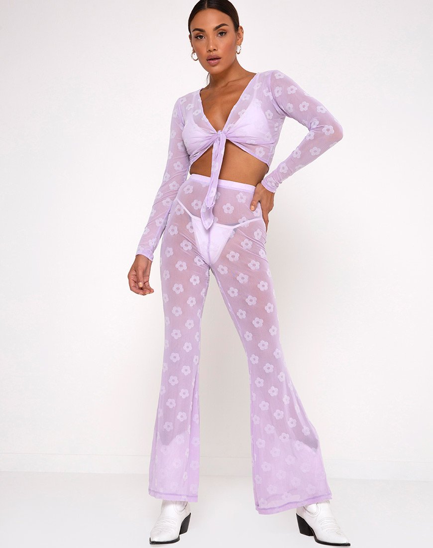 Image of Herlom Schlaghose in Flieder Mesh Daisy White Flock