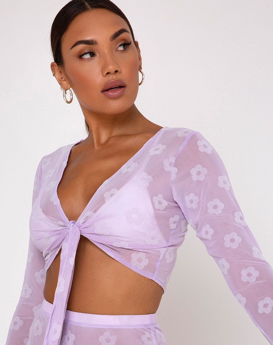 Yun Crop Top in Flieder Mesh Daisy White Flock