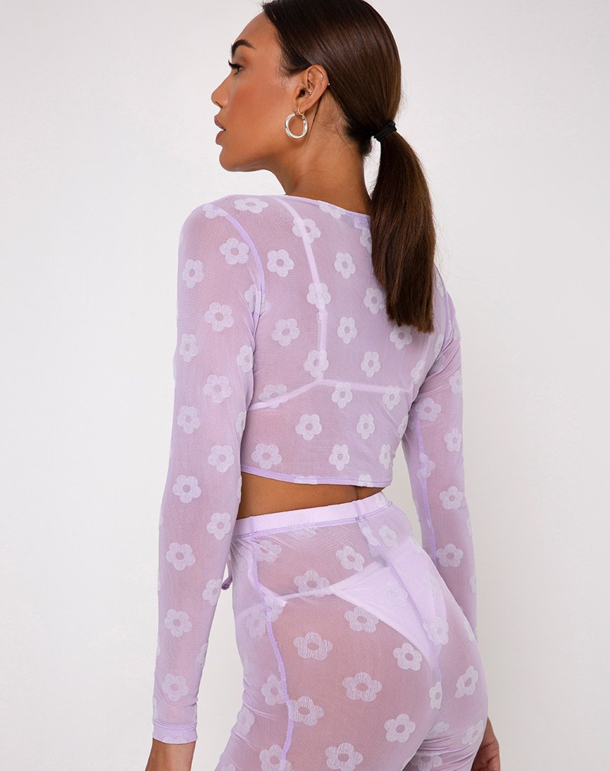 Yun Crop Top in Flieder Mesh Daisy White Flock