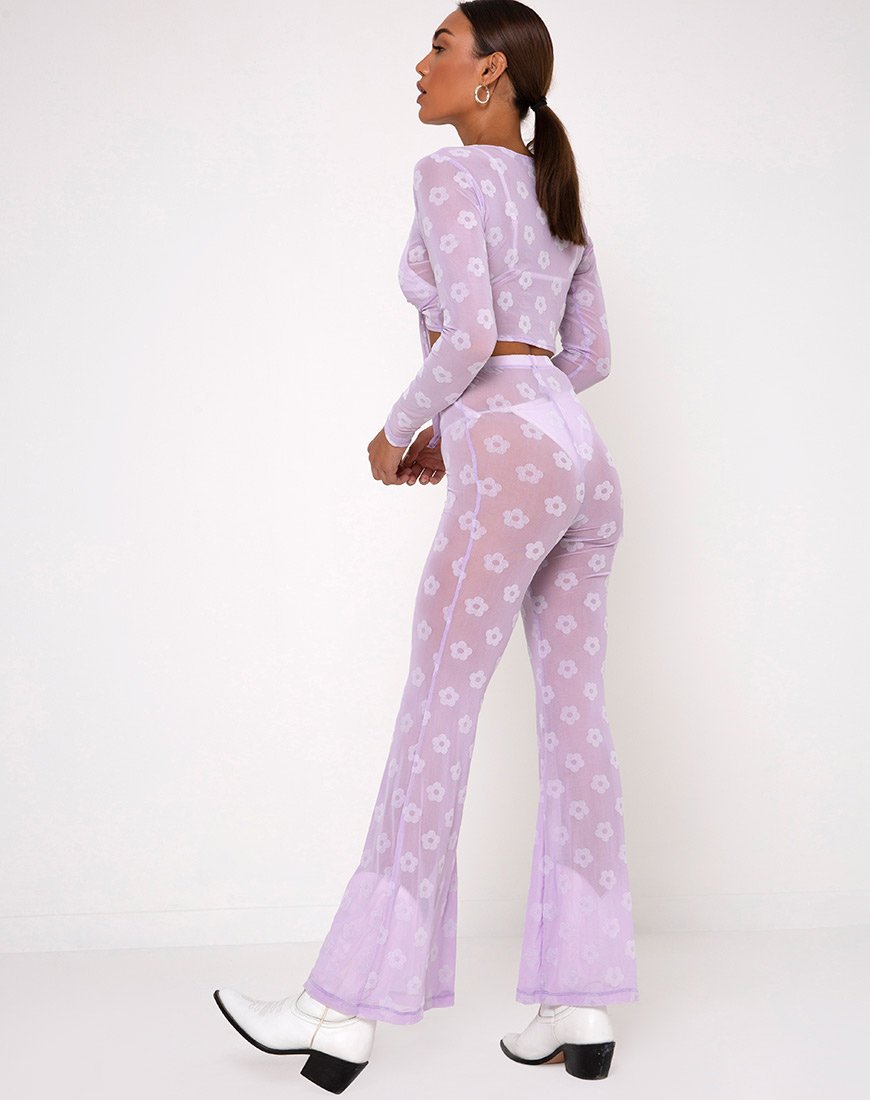 Bild von Yun Crop Top aus fliederfarbenem Mesh Daisy White Flock