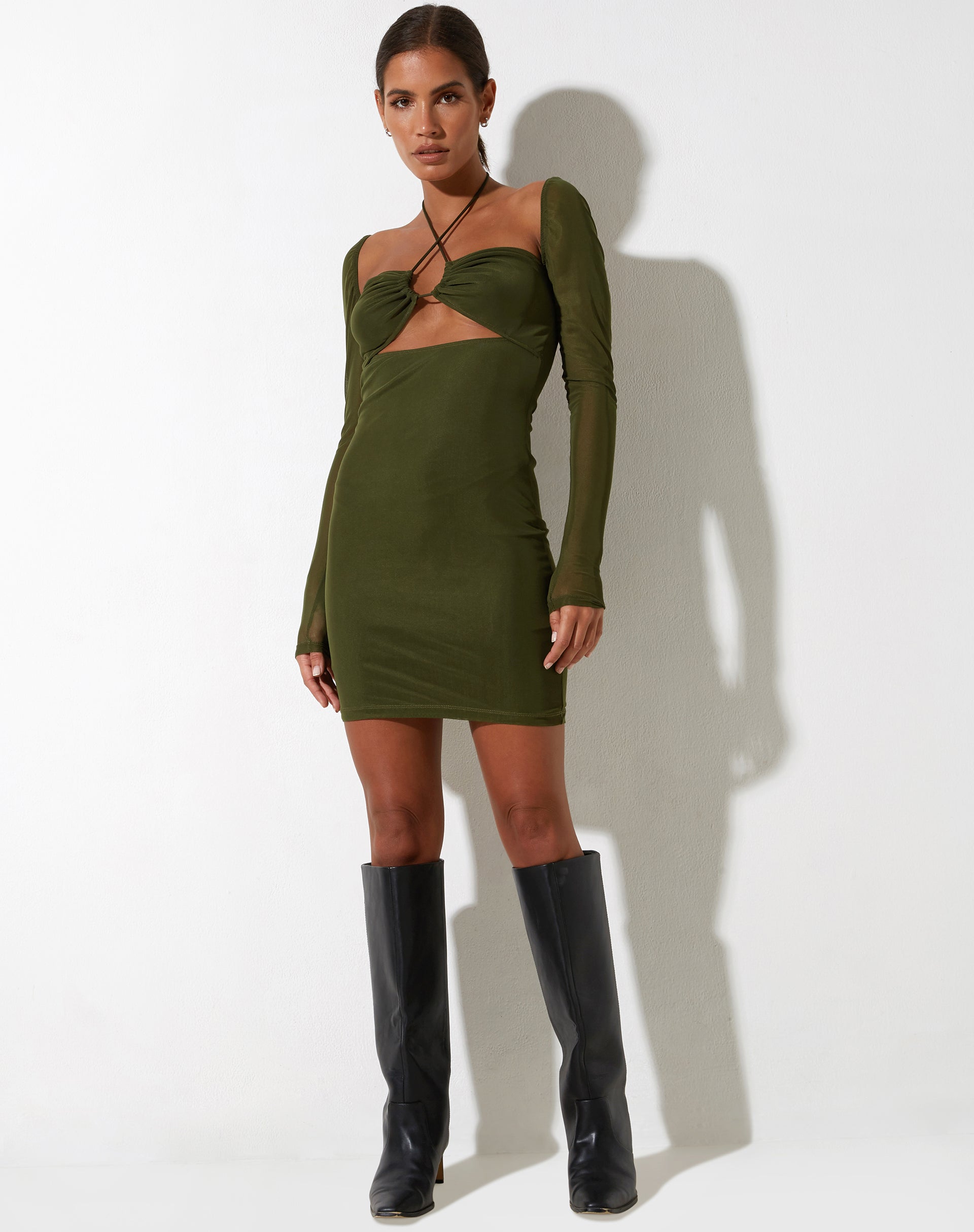 Bild von Yuvila Bodycon Kleid aus Mesh Khaki