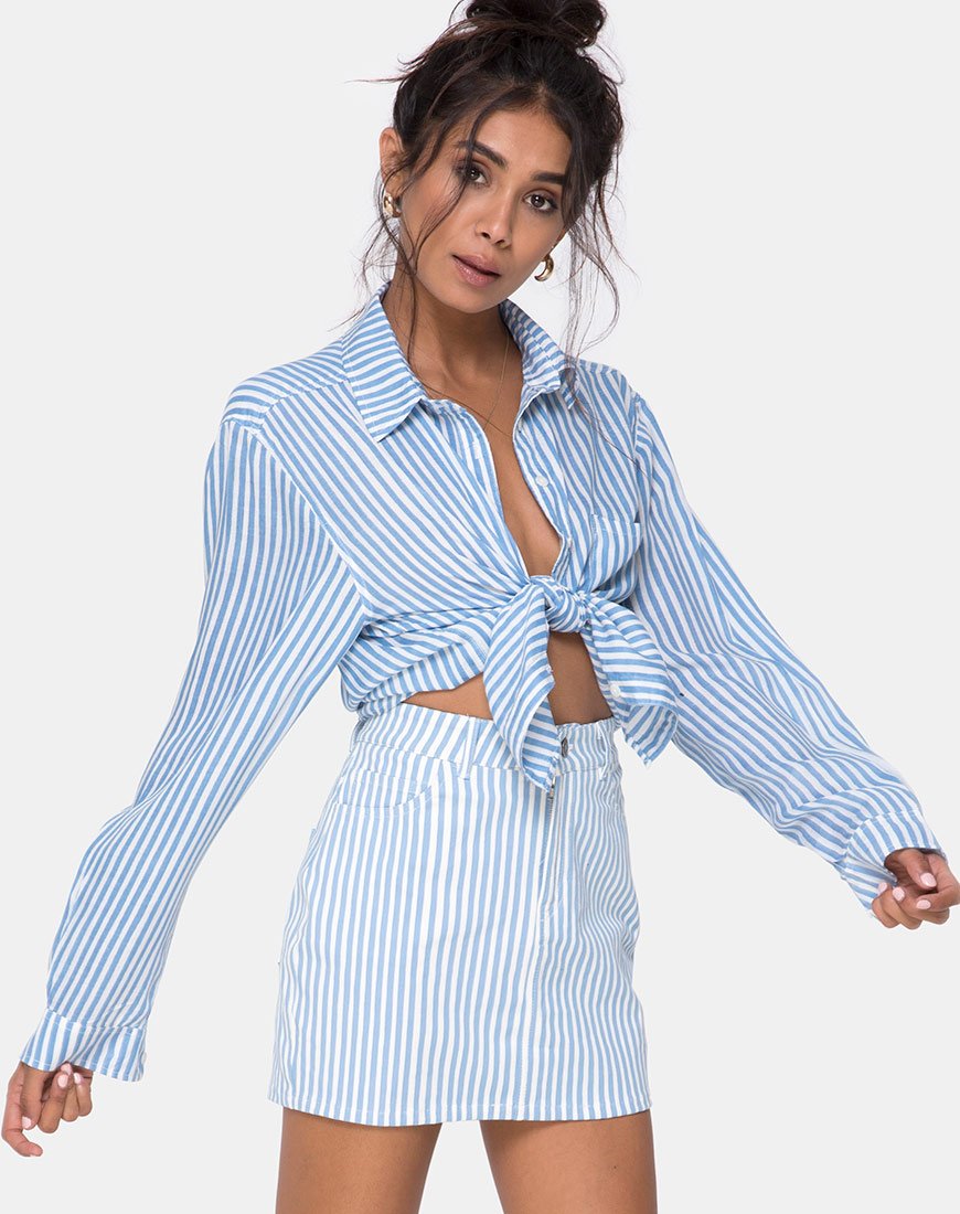 Bild von Mini Broomy Skirt in Basic Stripe Blau und Weiß