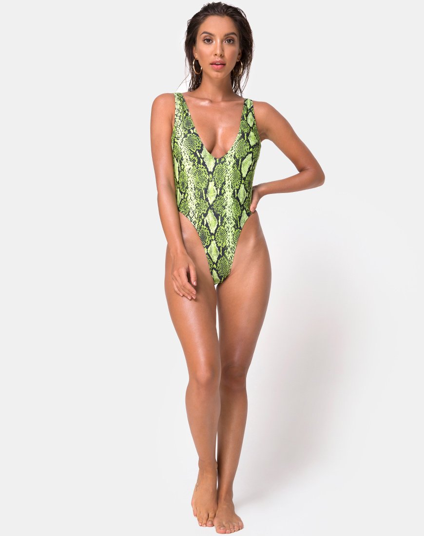 Bild von Zala Plunge Badeanzug in Slime Lime Snake