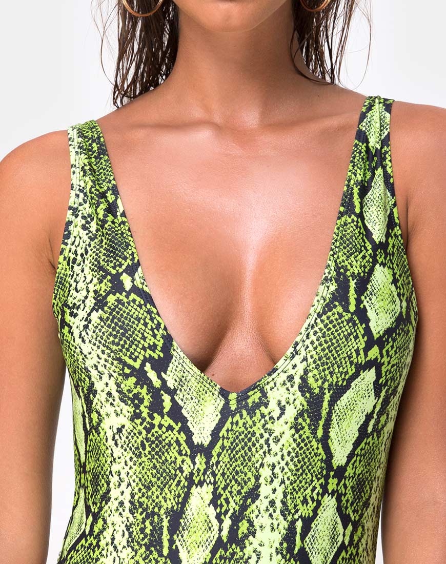 Bild von Zala Plunge Badeanzug in Slime Lime Snake