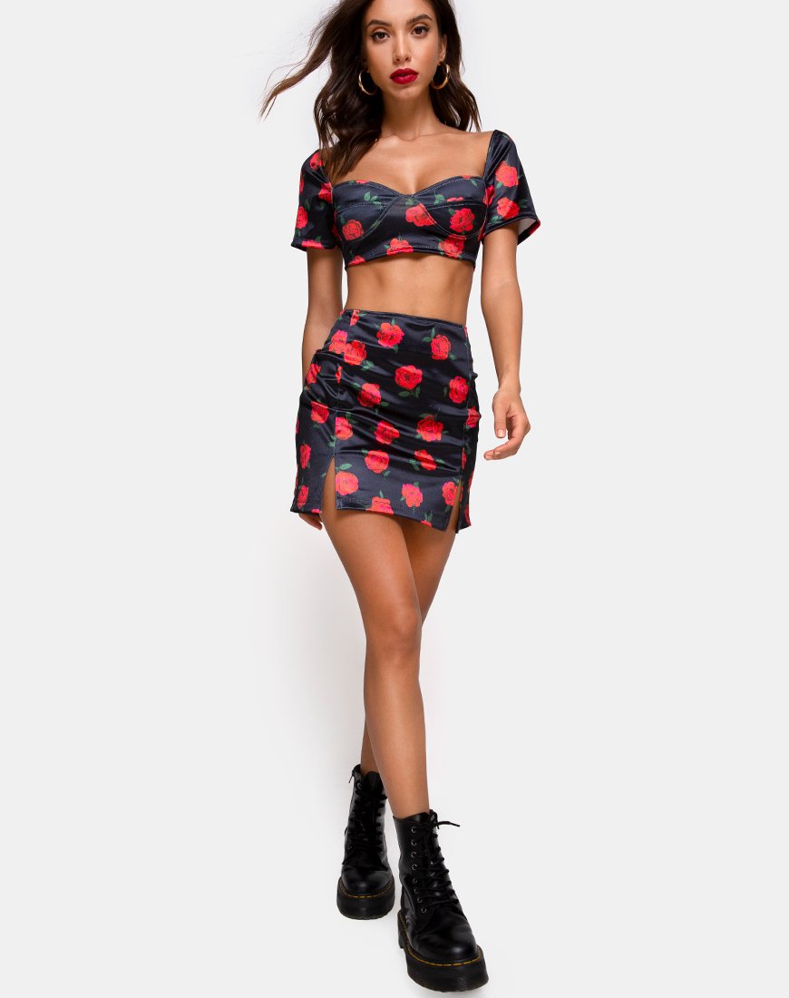 Bild von Zida Minirock aus Satin Stretch Last Rose Schwarz