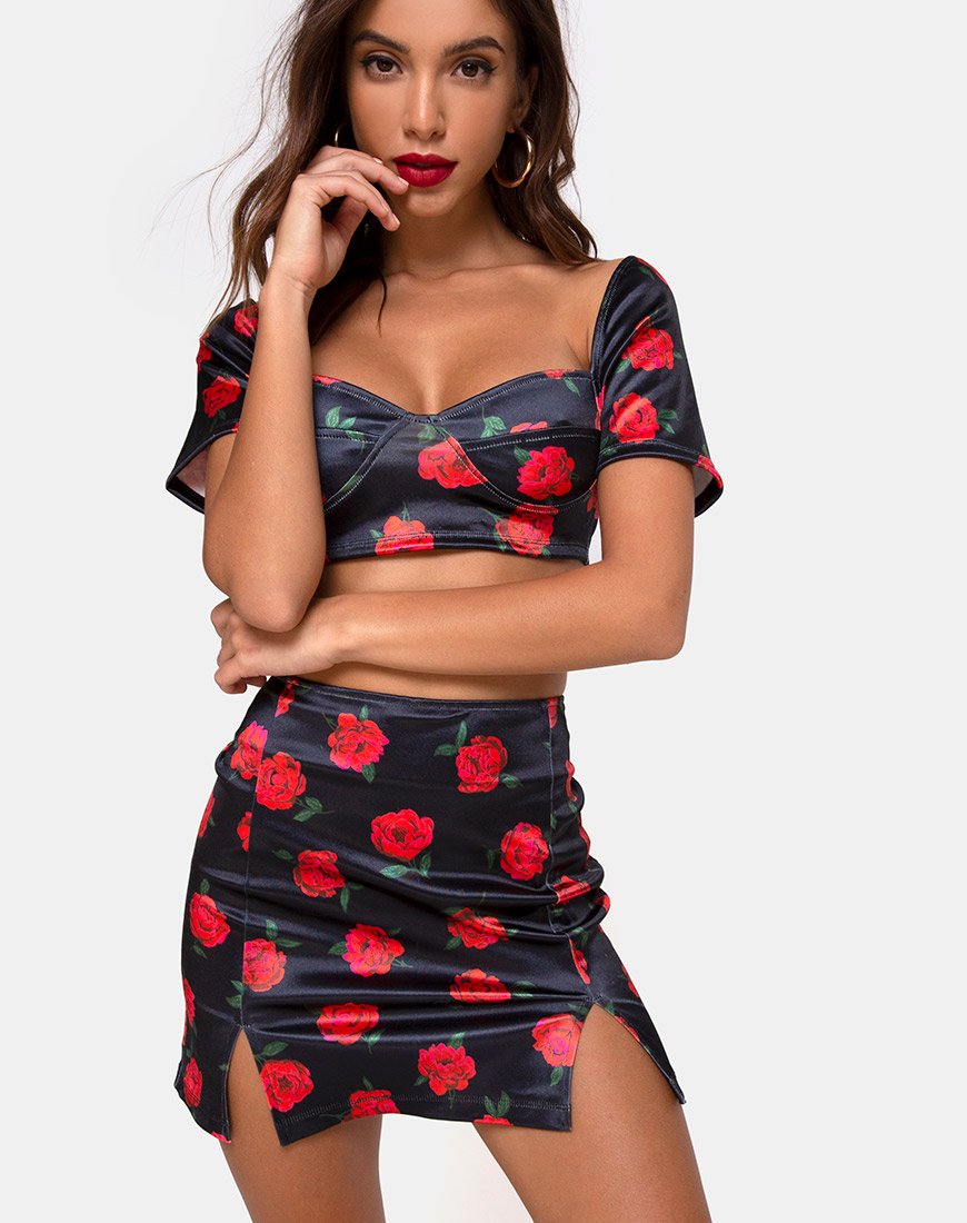 Zida Minirock aus Satin Stretch Last Rose Schwarz