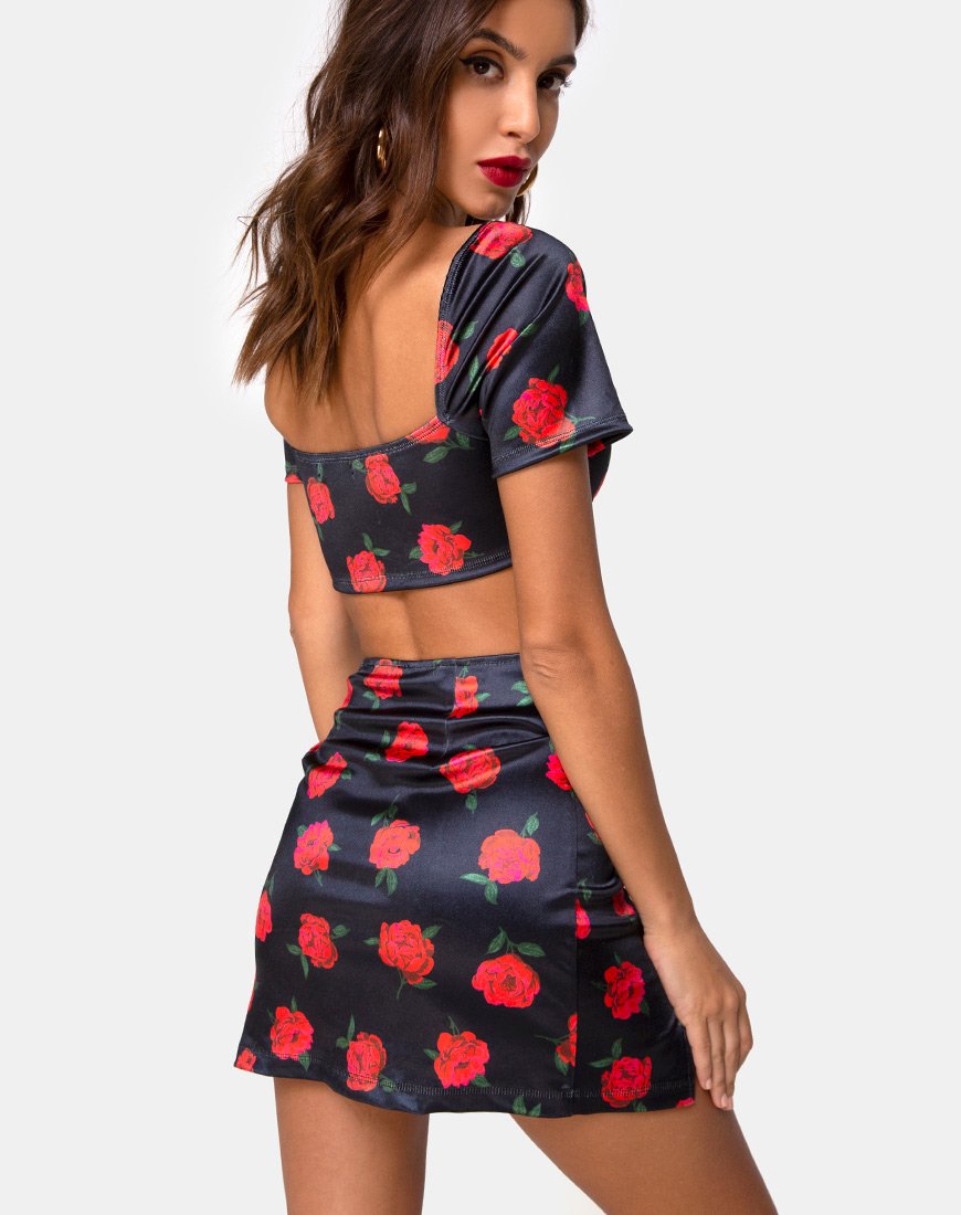 Zida Minirock aus Satin Stretch Last Rose Schwarz