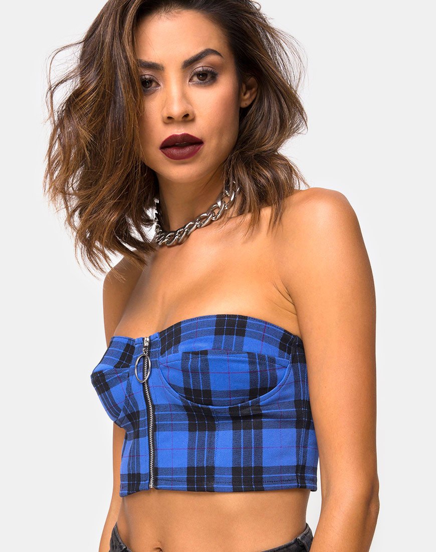 Bild von Zipshi Cropped Top in Tartan Blau