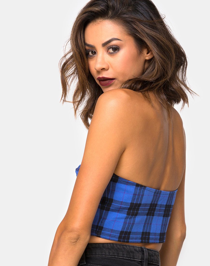 Bild von Zipshi Cropped Top in Tartan Blau