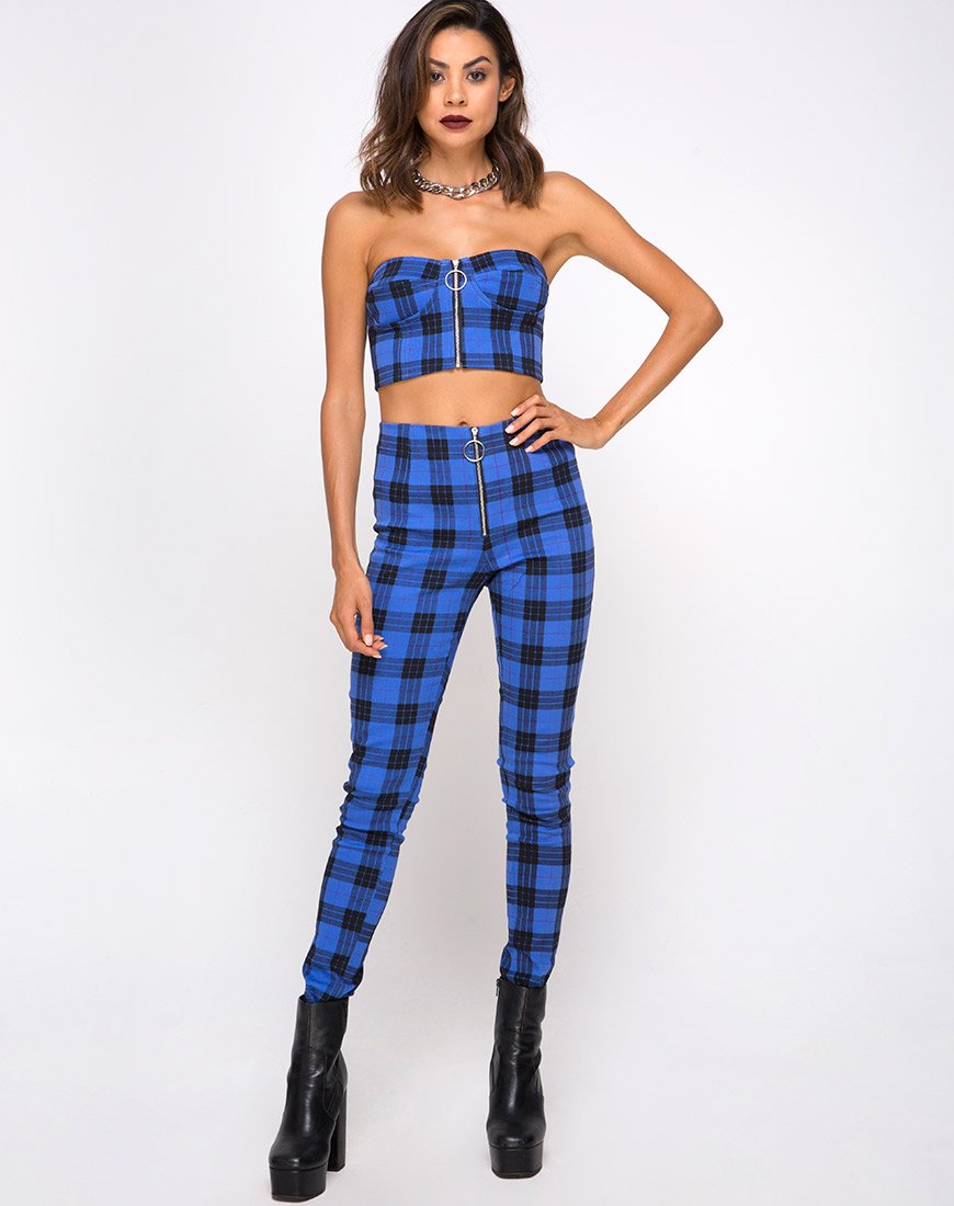 Bild von Zipshi Cropped Top in Tartan Blau