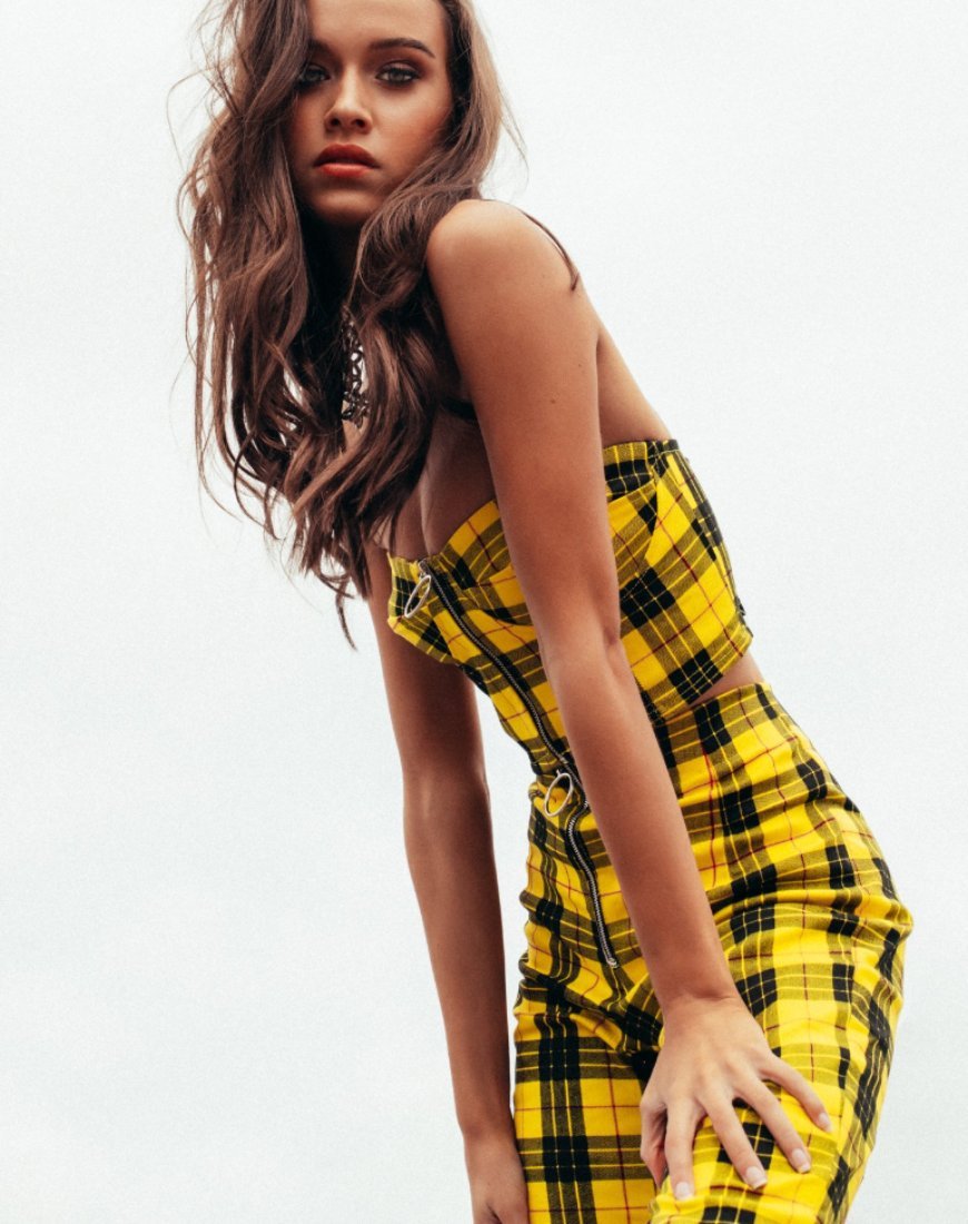 Bild von Zipshi Crop Top in Winter Plaid Gelb