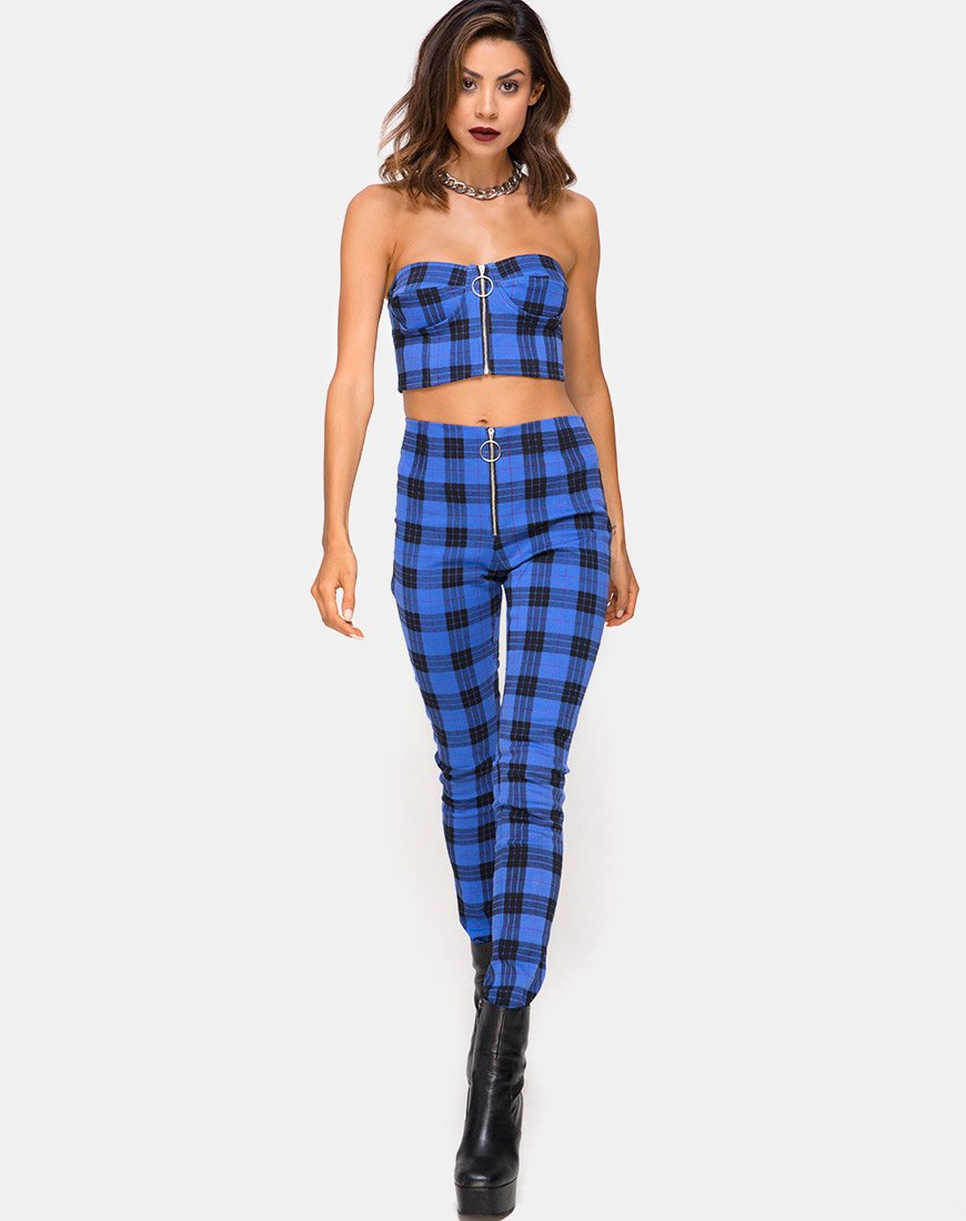 Jolim Konisch zulaufende Hose in Tartan Blau