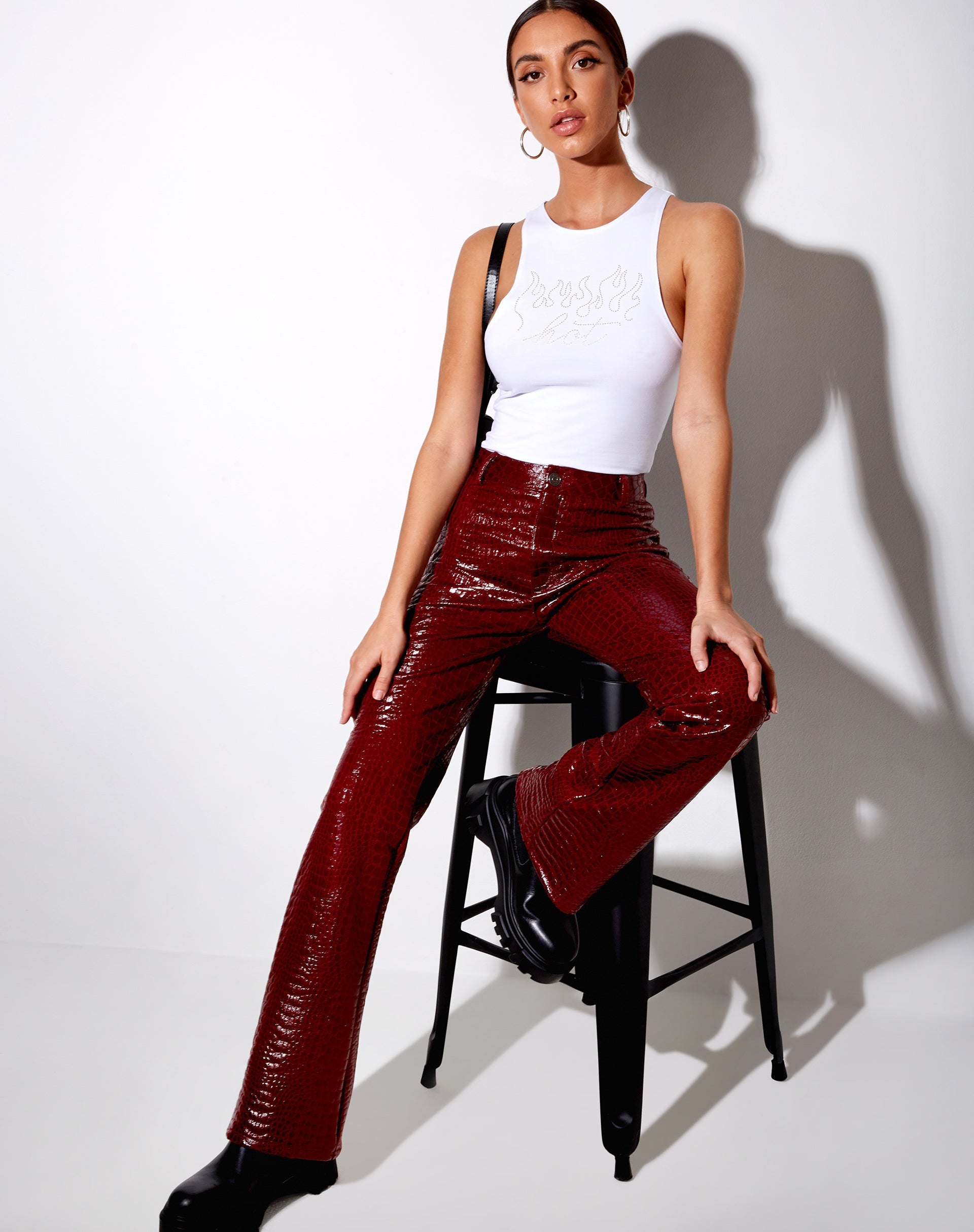 Image of Zoven Hose in Croc PU Burgundy
