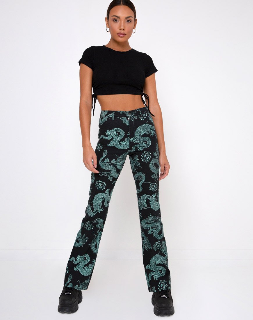Image of Zoven Hose in Drachenblume Schwarz und Mint