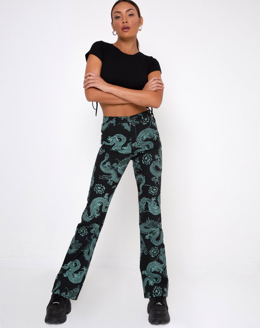Zoven Hose in Drachenblume Schwarz und Mint