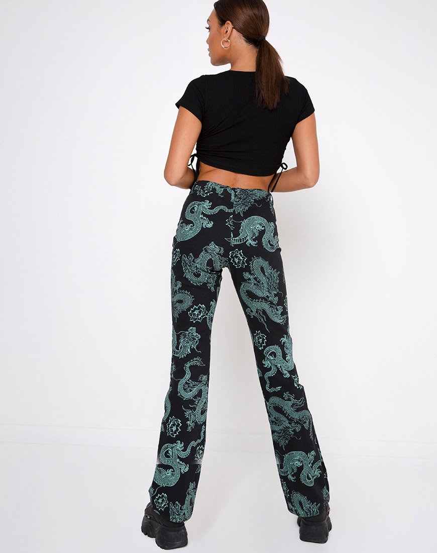 Image of Zoven Hose in Drachenblume Schwarz und Mint