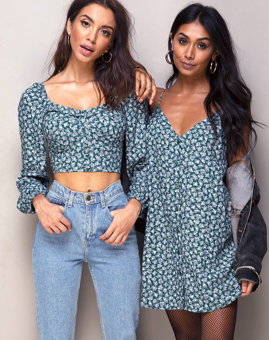 Alor Crop Top in Floral Bloom Grün