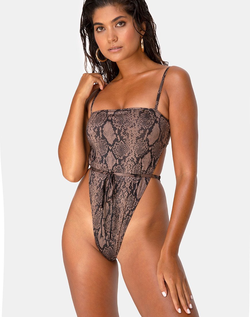 Image of Hiwa Badeanzug in Schlange Taupe