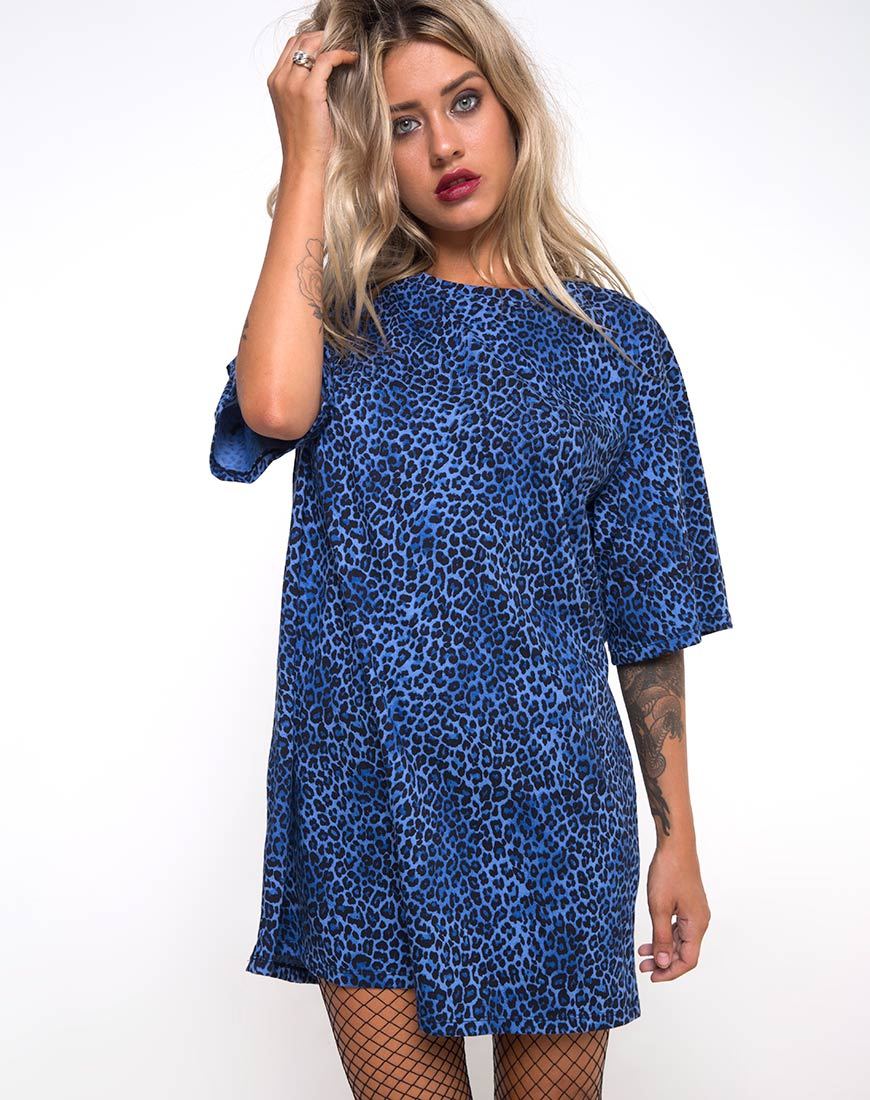 Sunny Kiss Oversize Tee in Leopard Königsblau