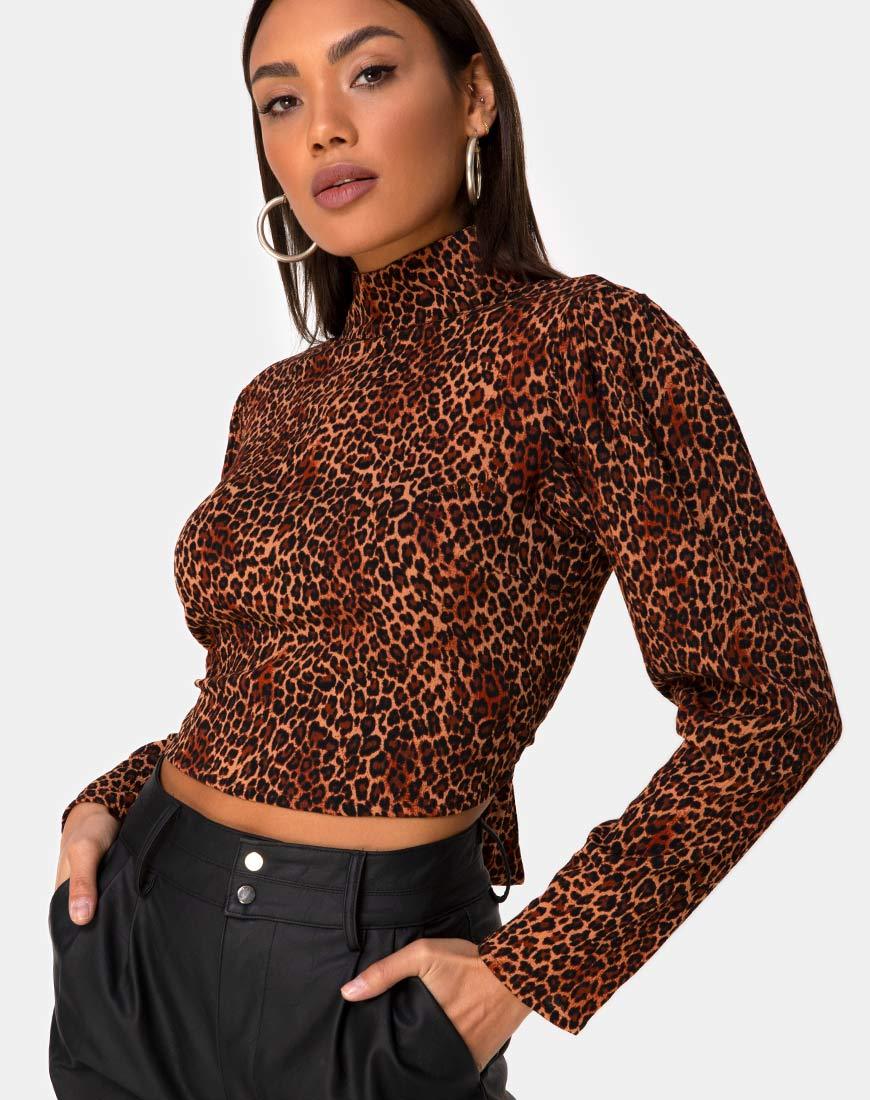 Bild von Jasty Crop Top in Crinkle Ditsy Leopard Orange
