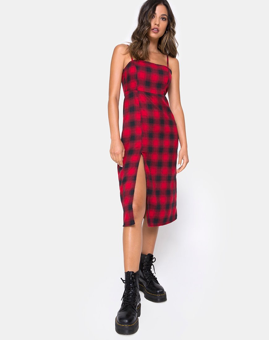 Image of Kaoya Kleid in Karo Rot und Schwarz
