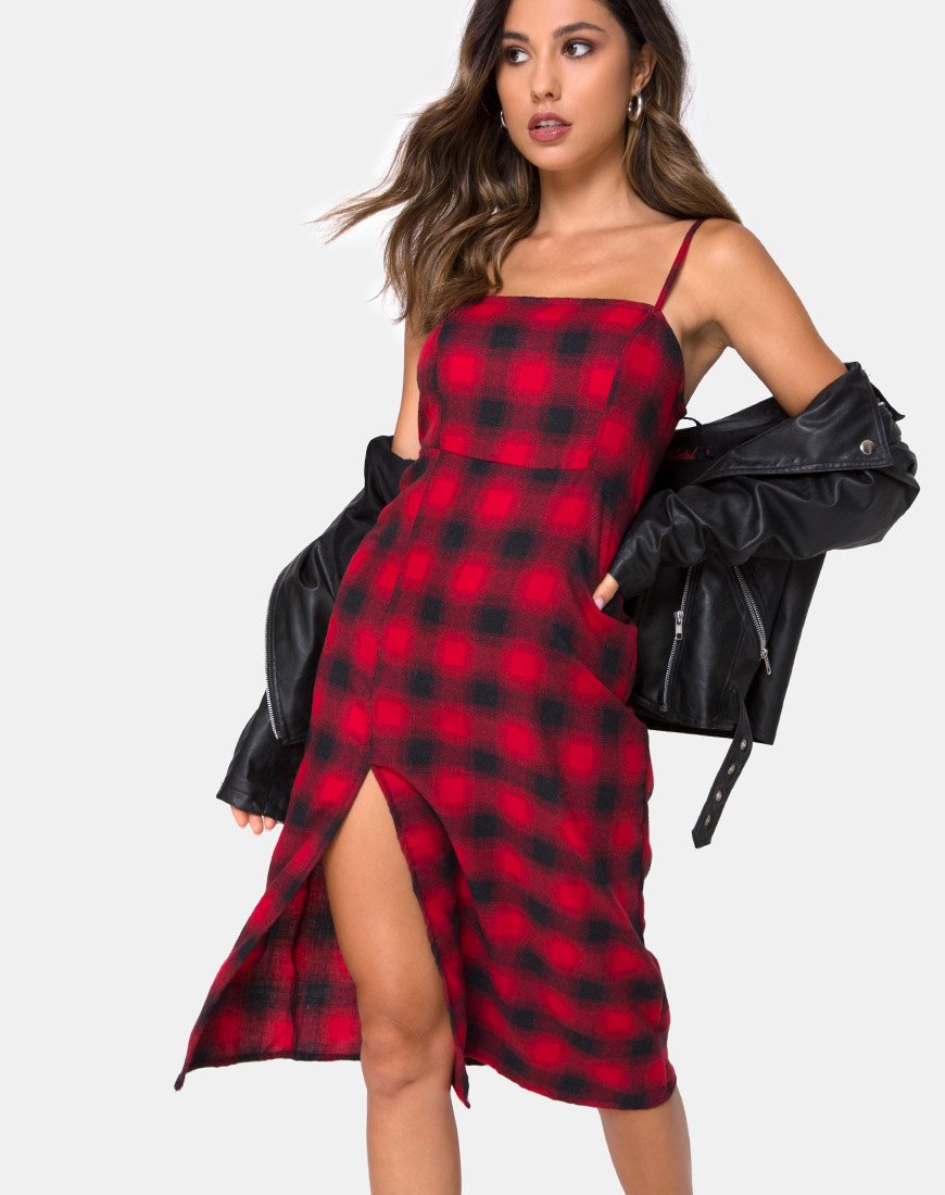 Kaoya Kleid in Rot und Schwarz kariert