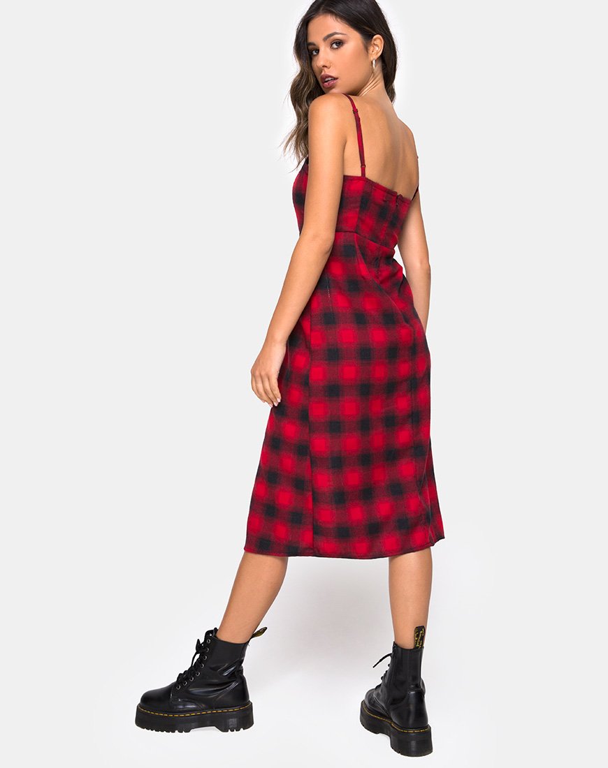 Kaoya Kleid in Rot und Schwarz kariert
