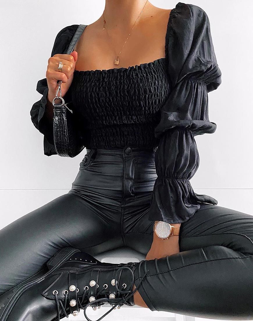 Velina Crop Top aus Satin Rose Schwarz