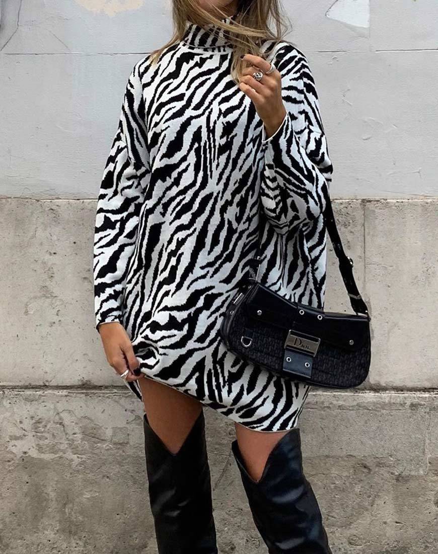 Image of Neivie Pullover Kleid in Zebra S/W